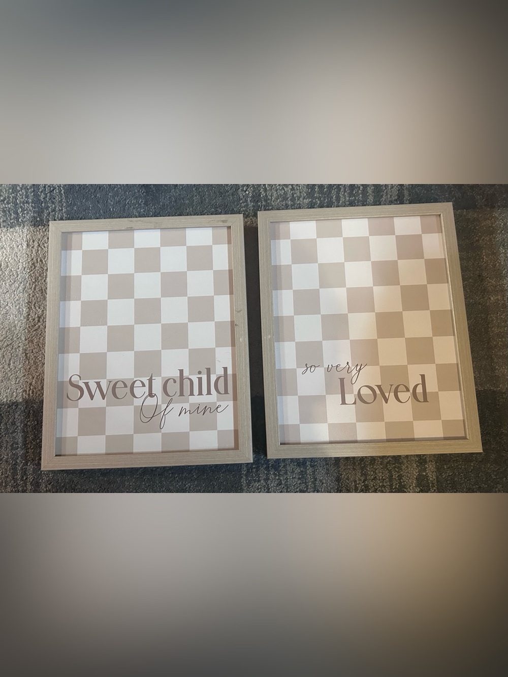 Neutral Checkered Nursery Wall Art – Set of 2